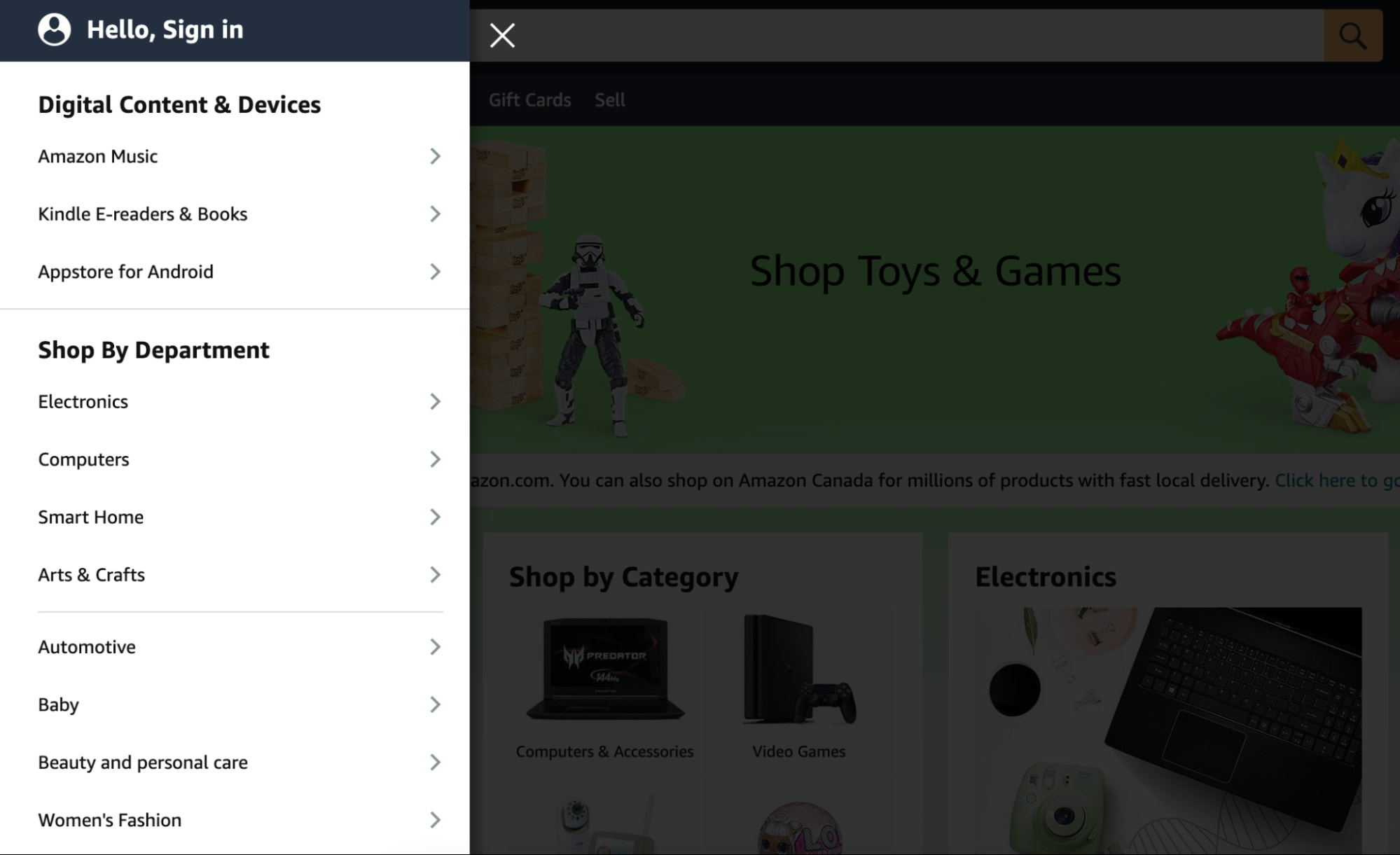 amazon categories