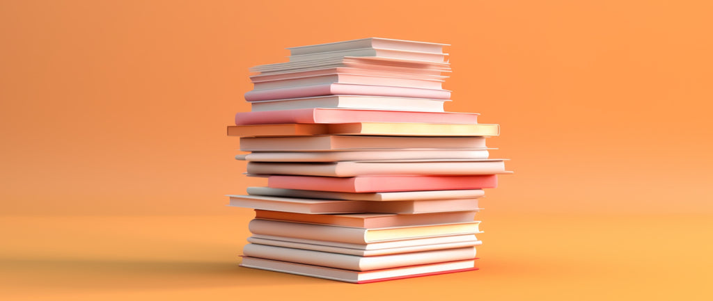 A stack of books against a gradient
background