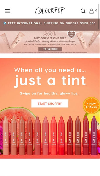 Colourpop’s homepage on
mobile