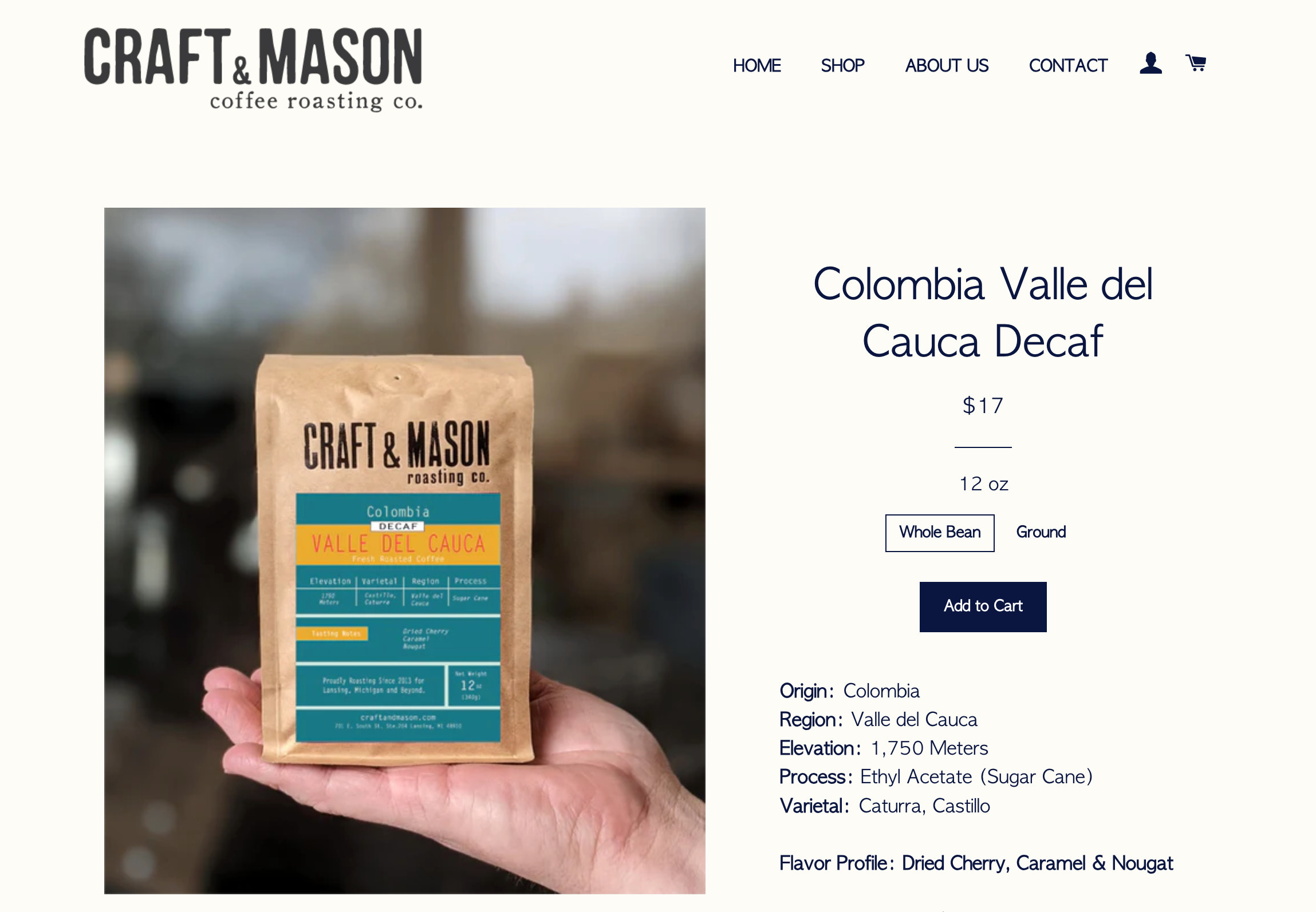 Ecommerce product page for the brand Craft and
Mason