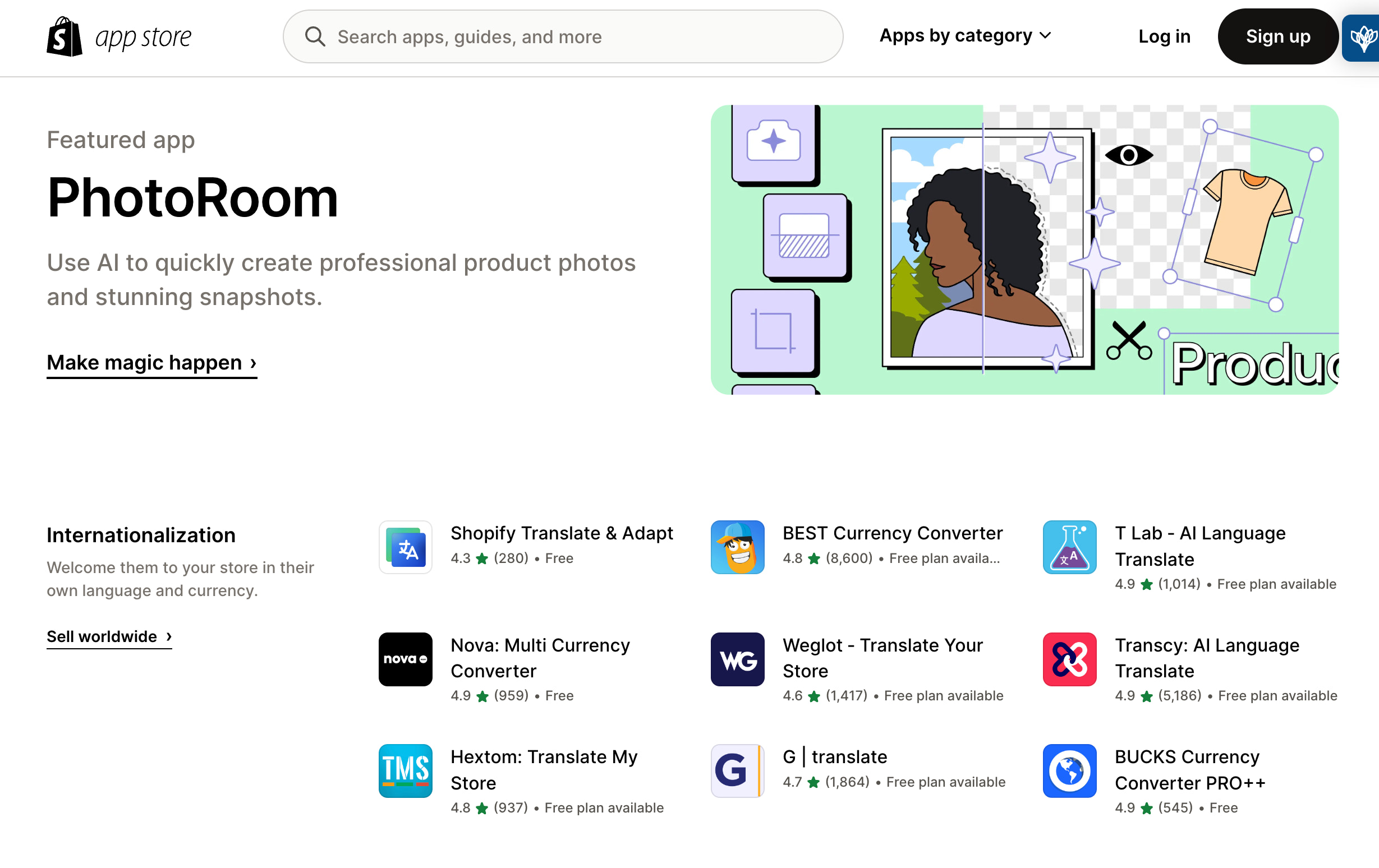 The Shopify App store
webpage