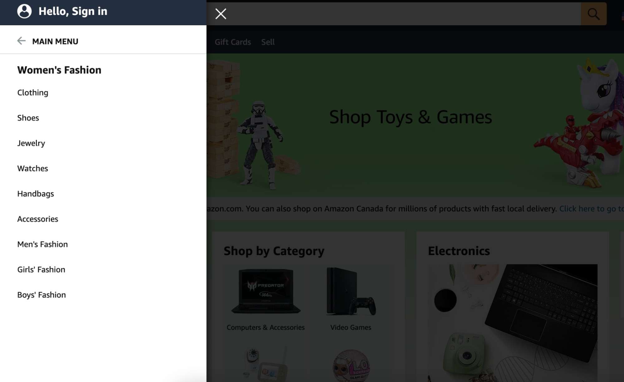 fashion category on
Amazon