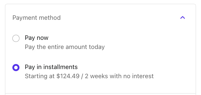 Screenshot of Emma Mattresses Shop Pay
Installments