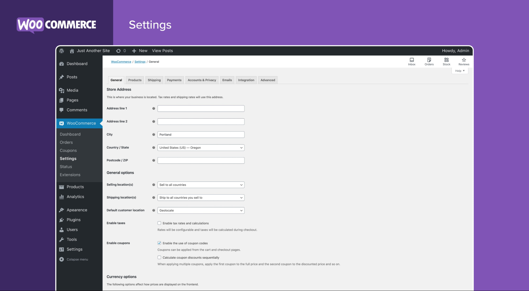 screenshot of
WooCommerce