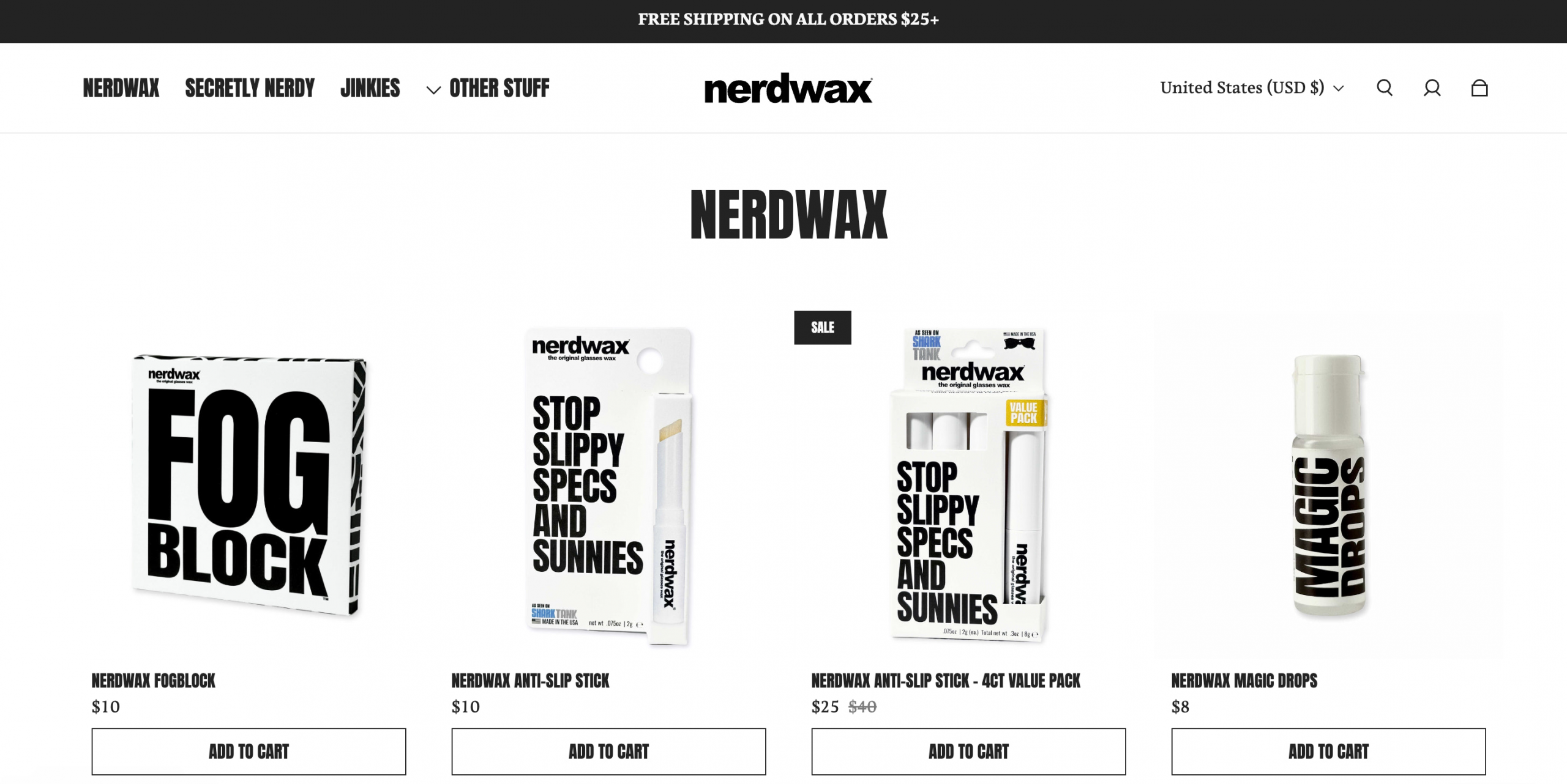 Ecommerce product collection for the brand
Nerdwax