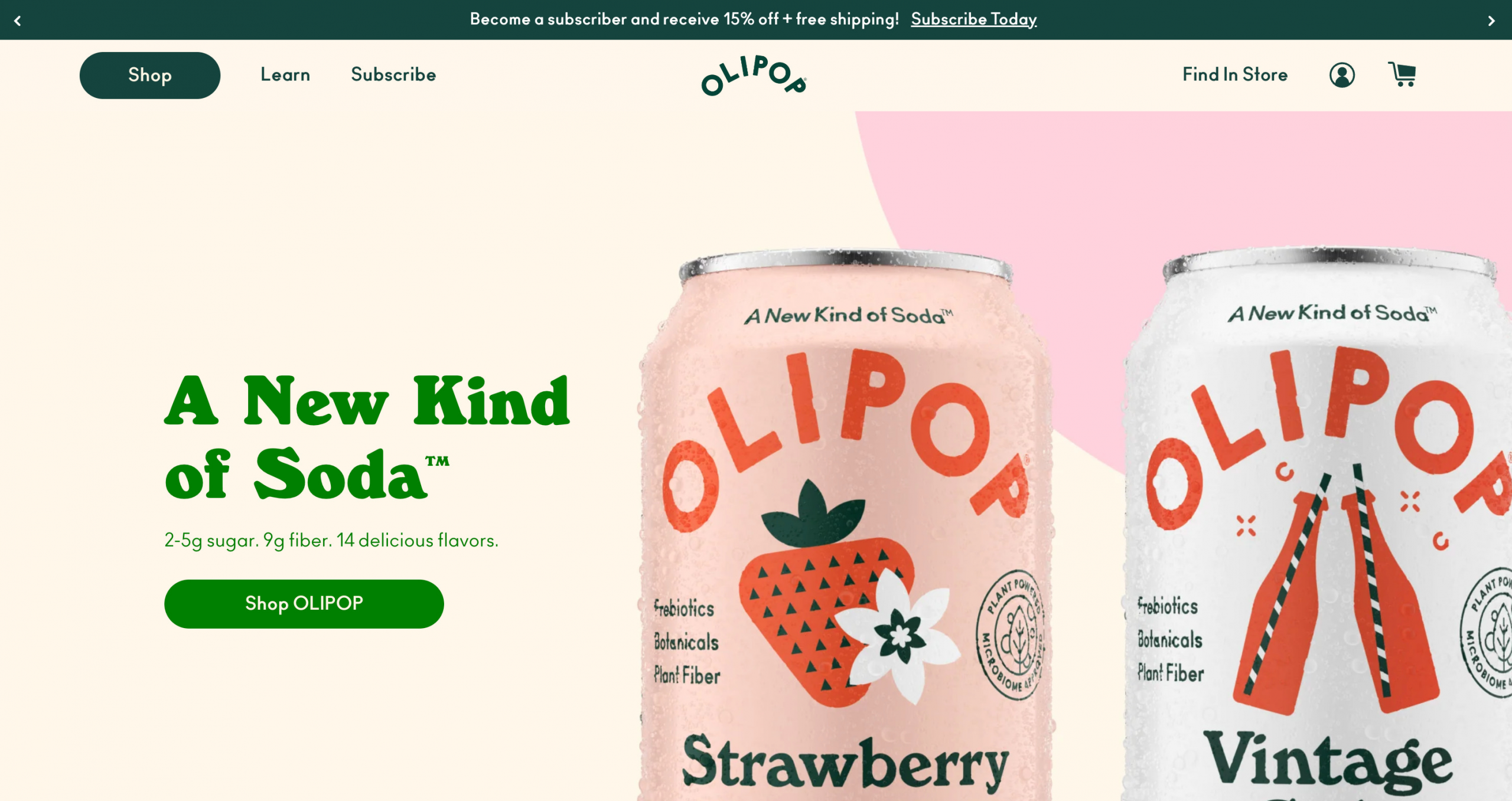 Ecommerce homepage for the brand
Olipop