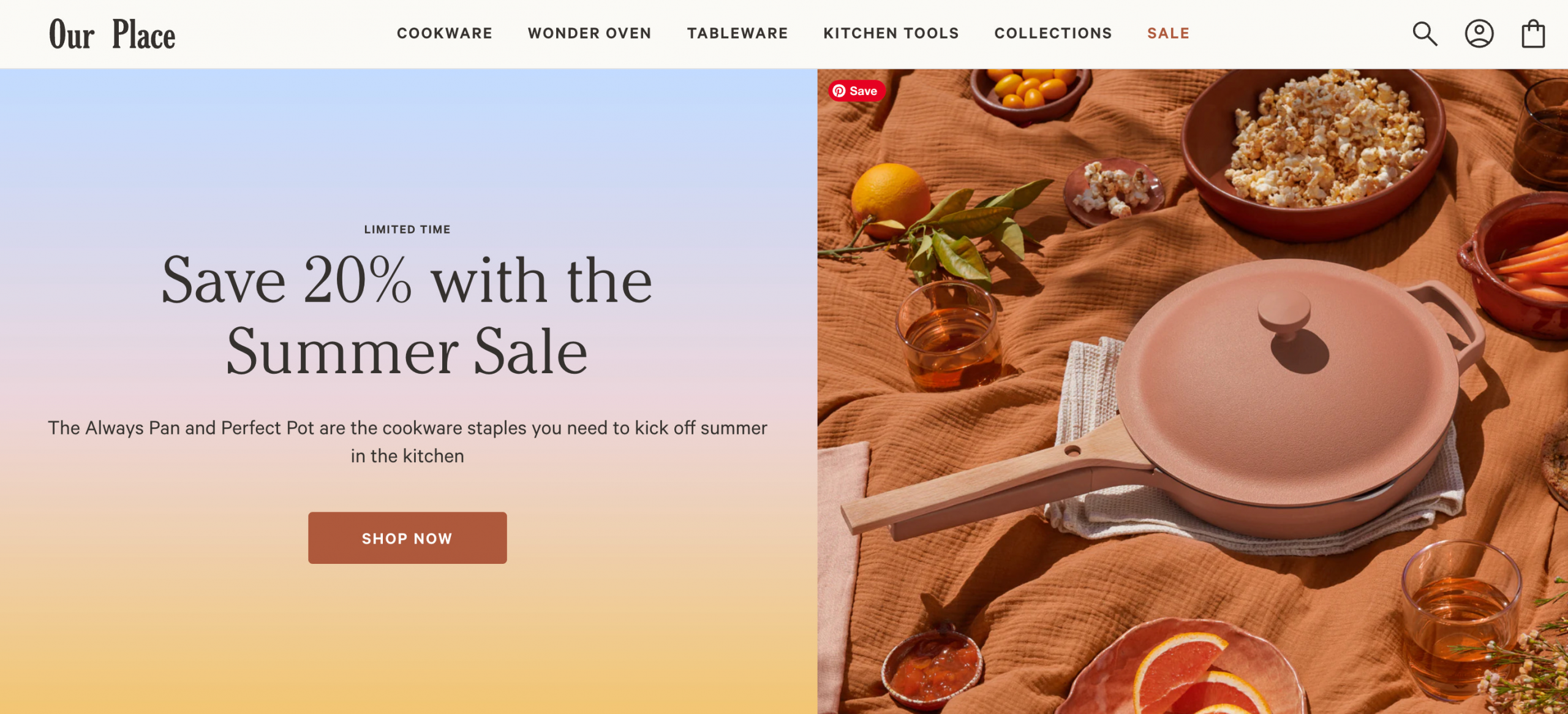Ecommerce homepage for the brand Our
Place