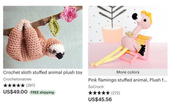 Screenshot of two similar products on Etsy, one of which offers free
shipping. 