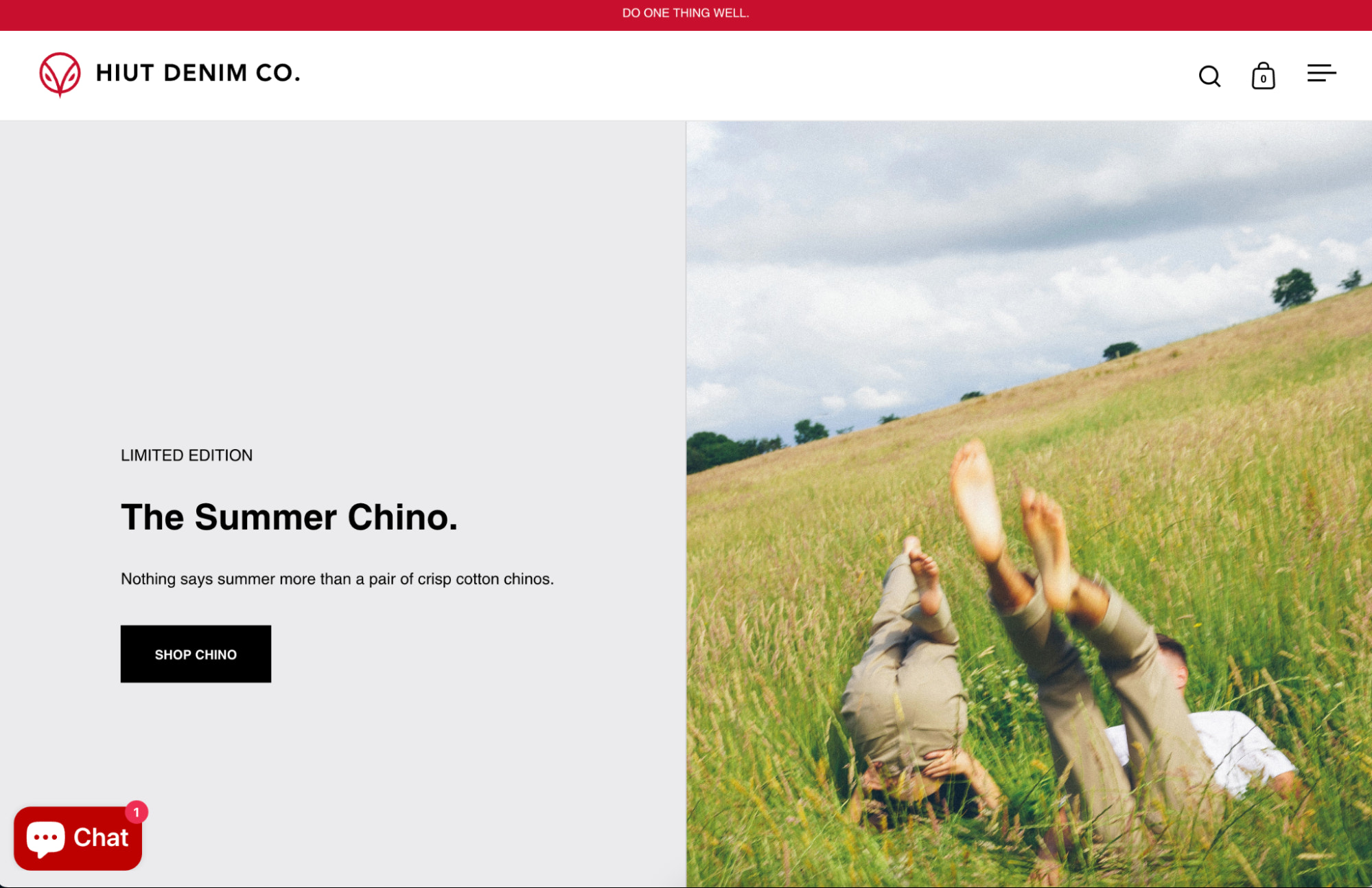 Hiut Denim Co. homepage, built on Shopify.
