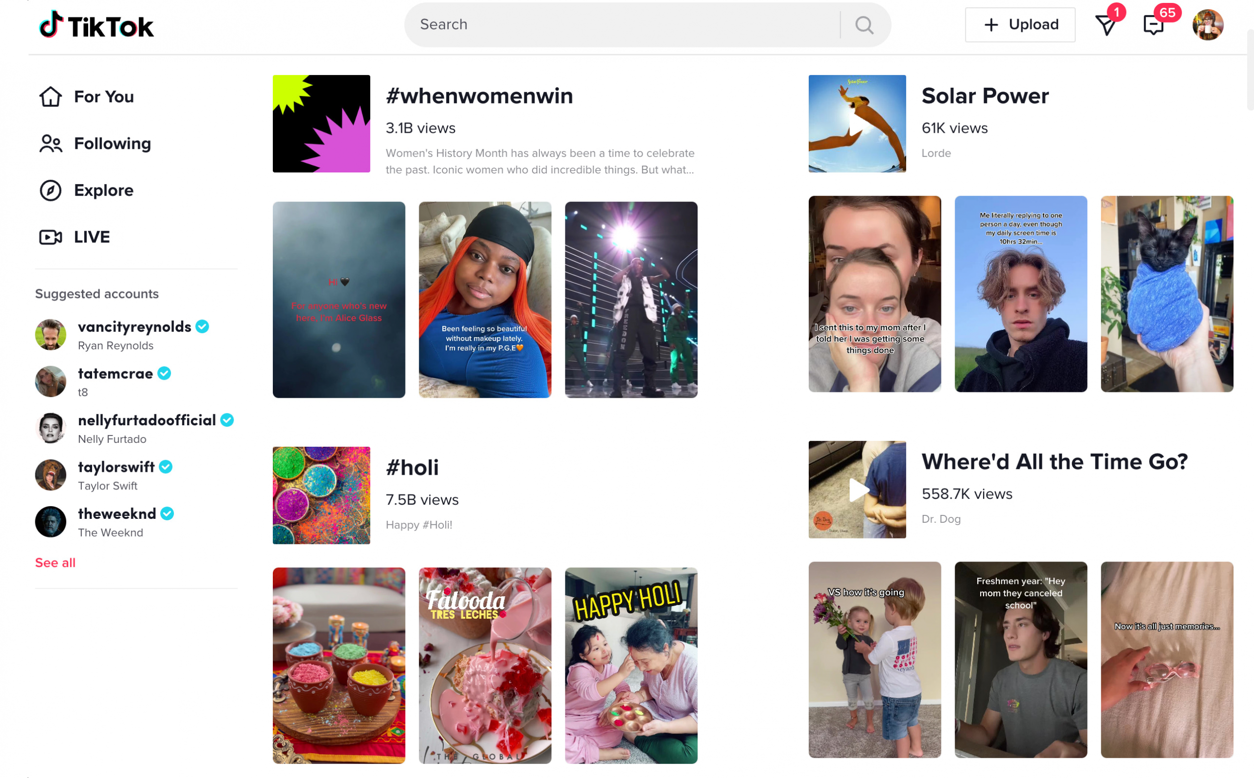 TikTok desktop interface showing trending
content