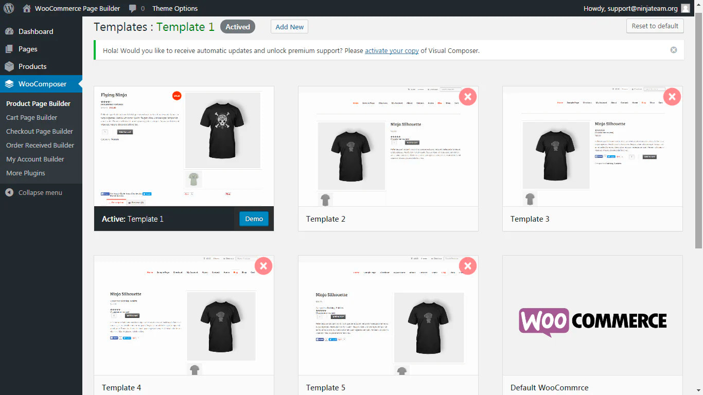 WooCommerce page builder showing product
options.