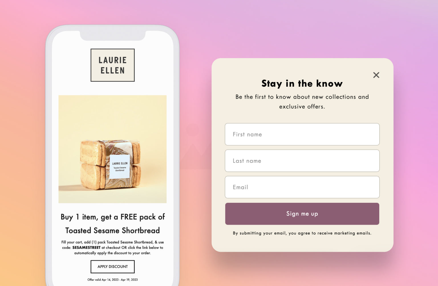 Laurie Ellen 在她的商店中使用了 Shopify Forms