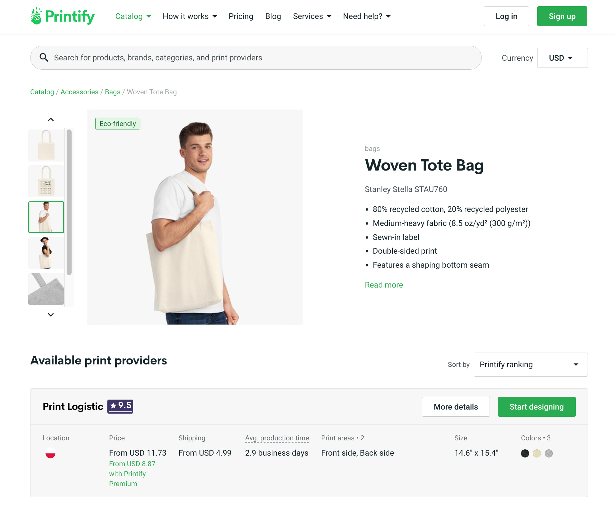 printify 网站上的产品页面