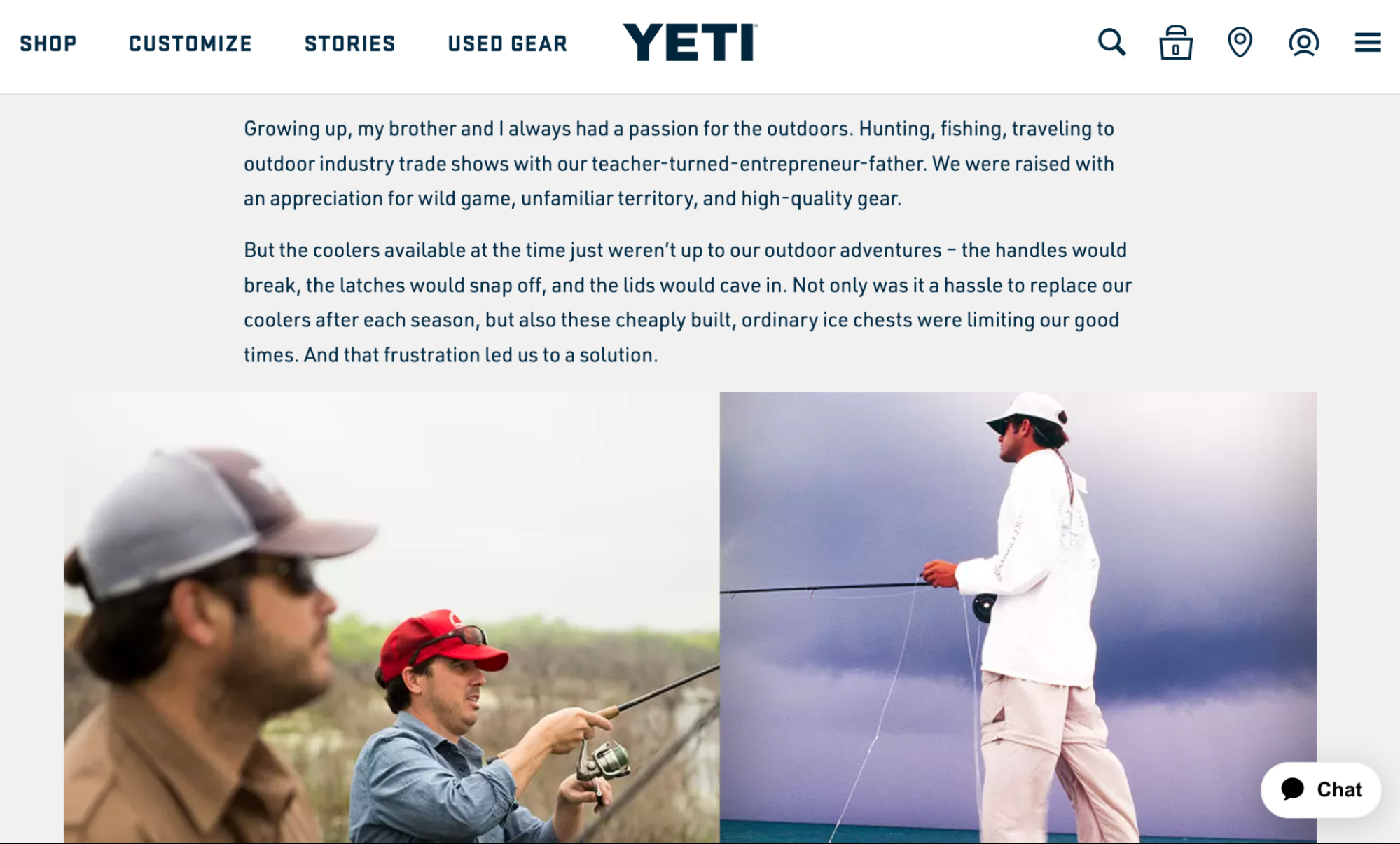 YETI 关于页面的屏幕截图