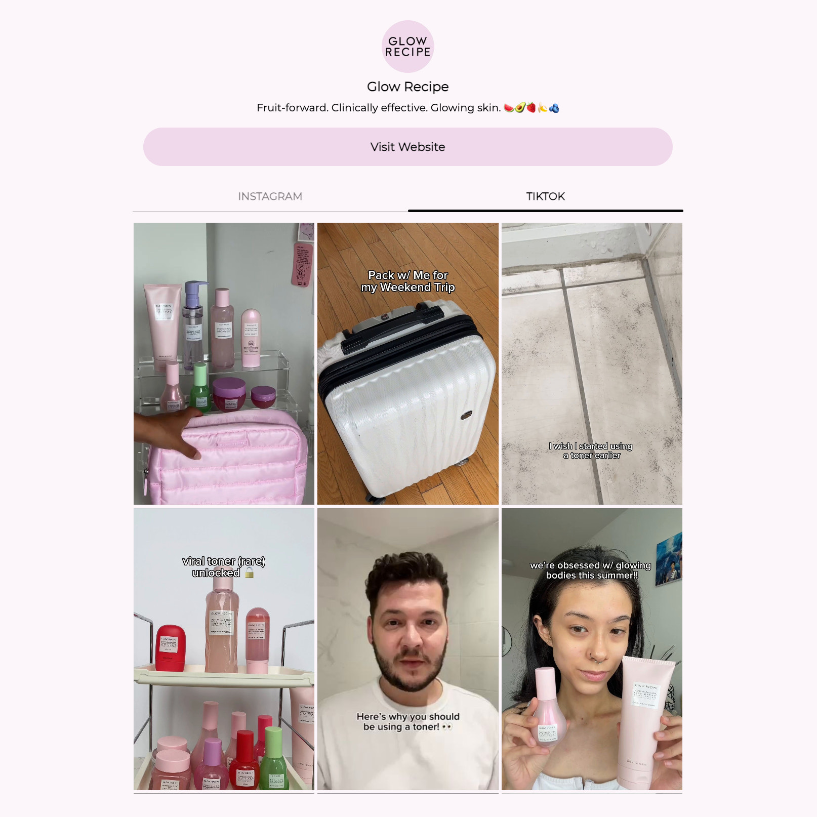 Glow Recipe 品牌的 TikTok 电子商务页面