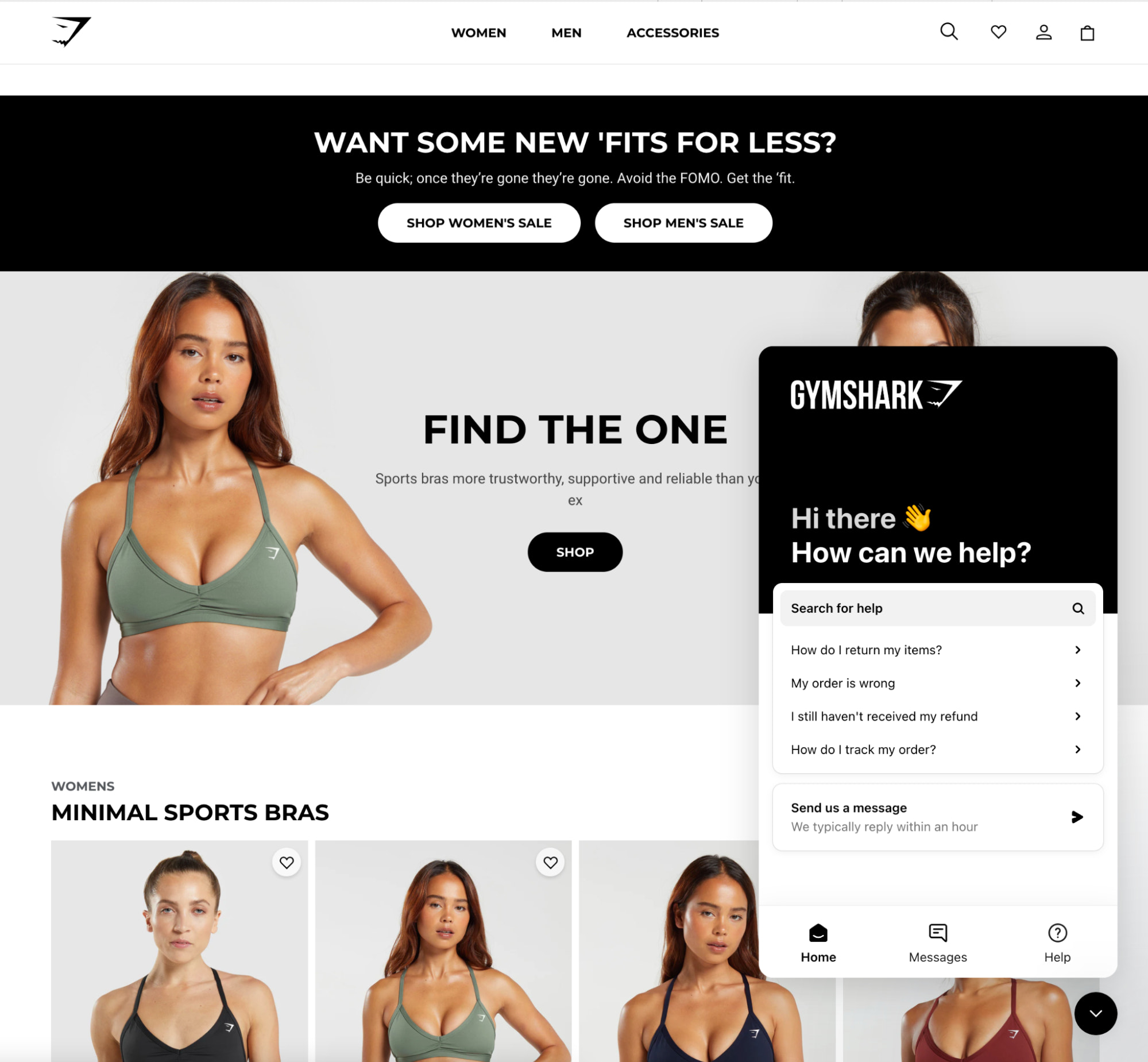 Gymshark 网站上的聊天机器人图片