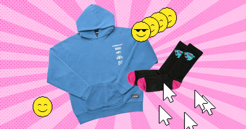 MrBeast 商品系列的运动衫和袜子