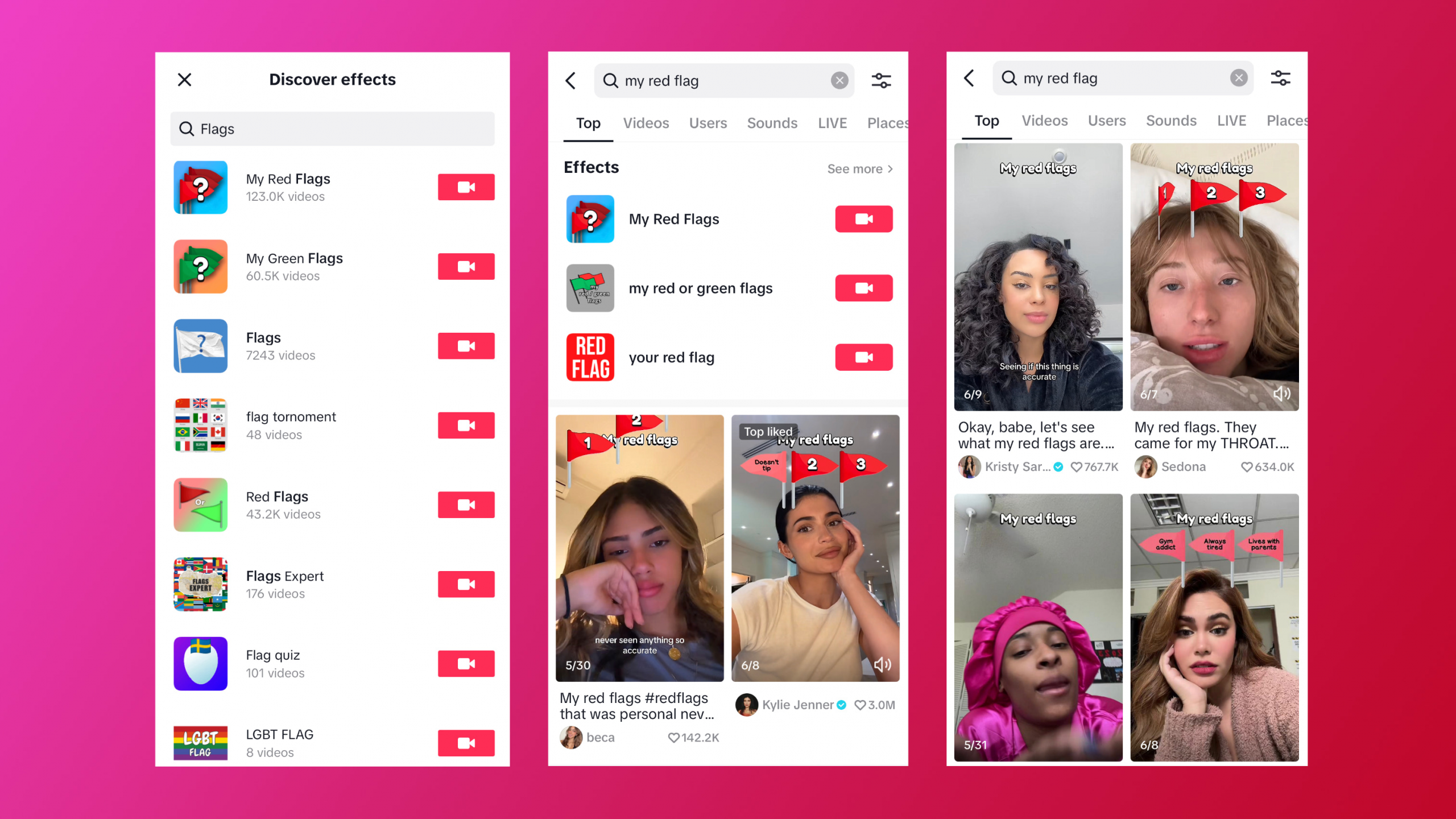 并排显示效果功能的 TikTok UI 移动版