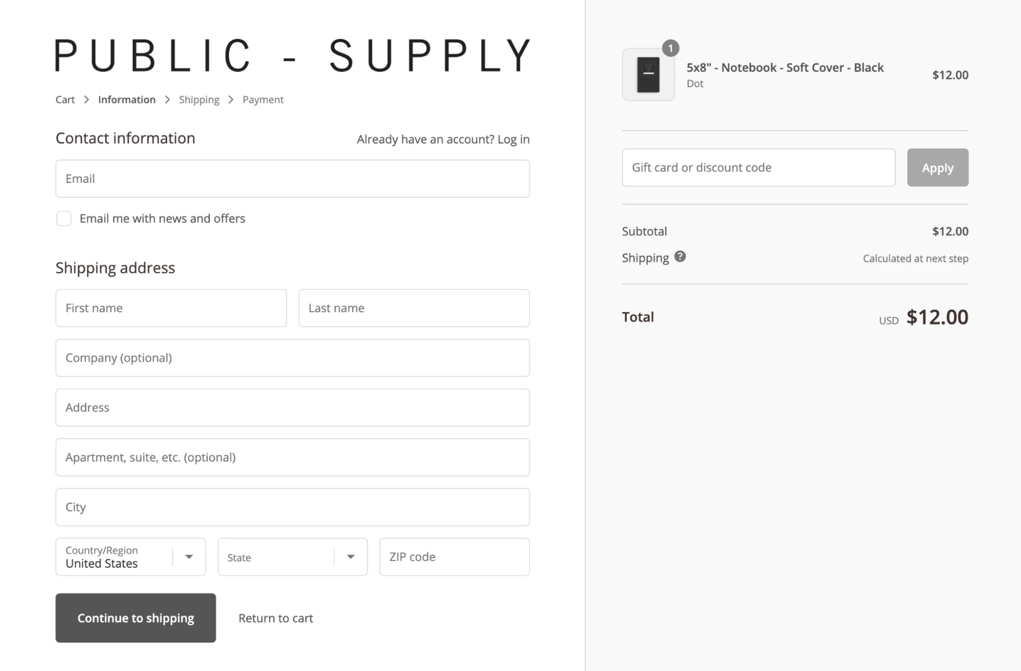 Public Supply 电子商务网站的结账页面