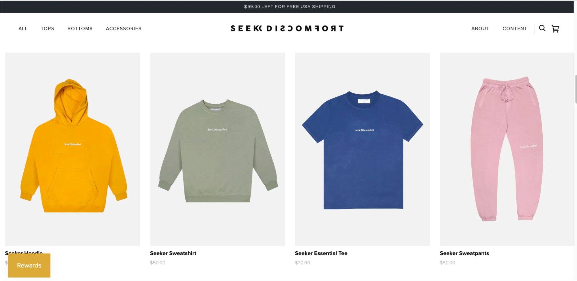 Seek Discomfort 网站提供色彩鲜艳的衬衫、运动衫和裤子