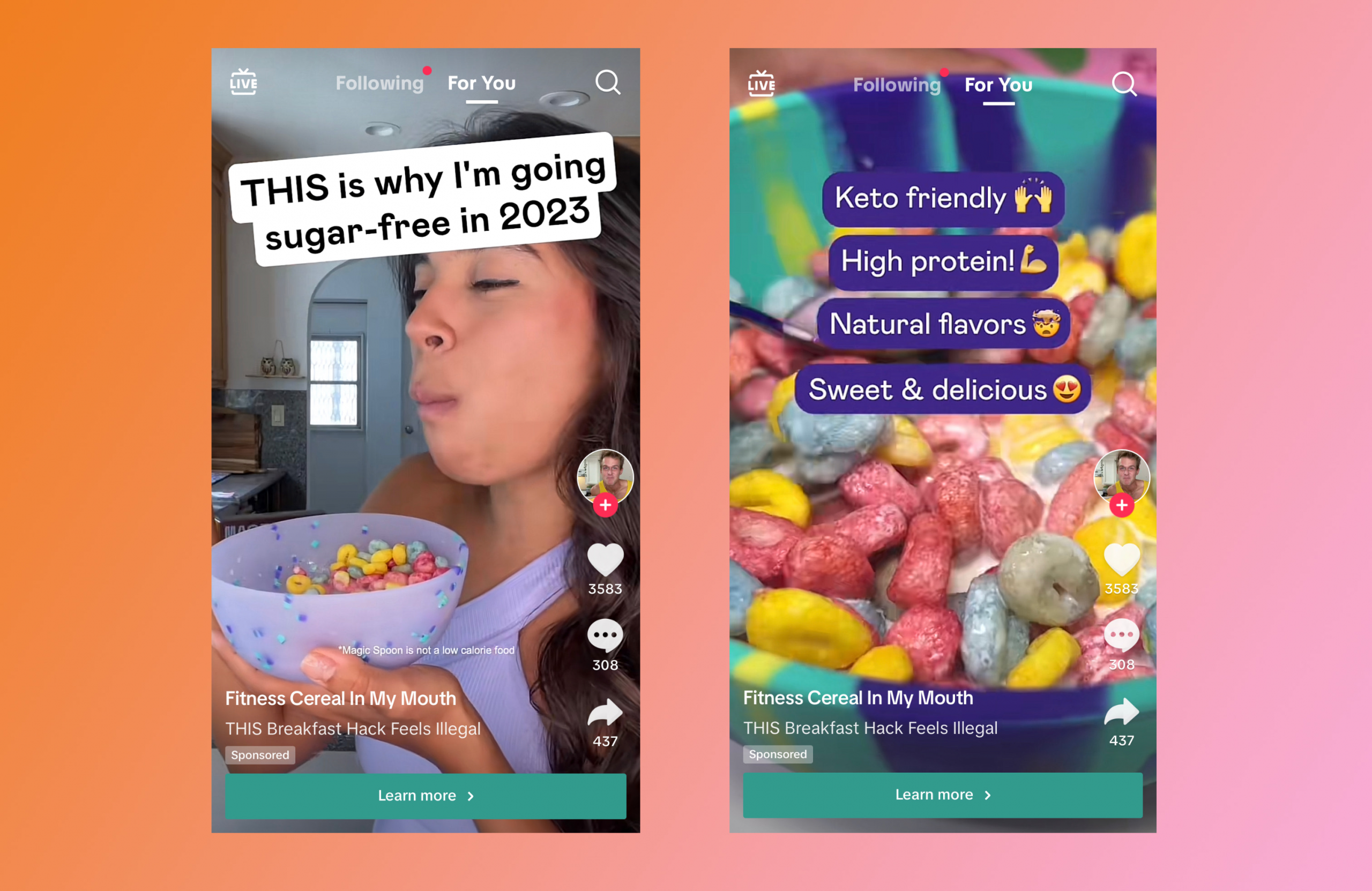 Magic Spoon 品牌的 TikTok 广告示例
