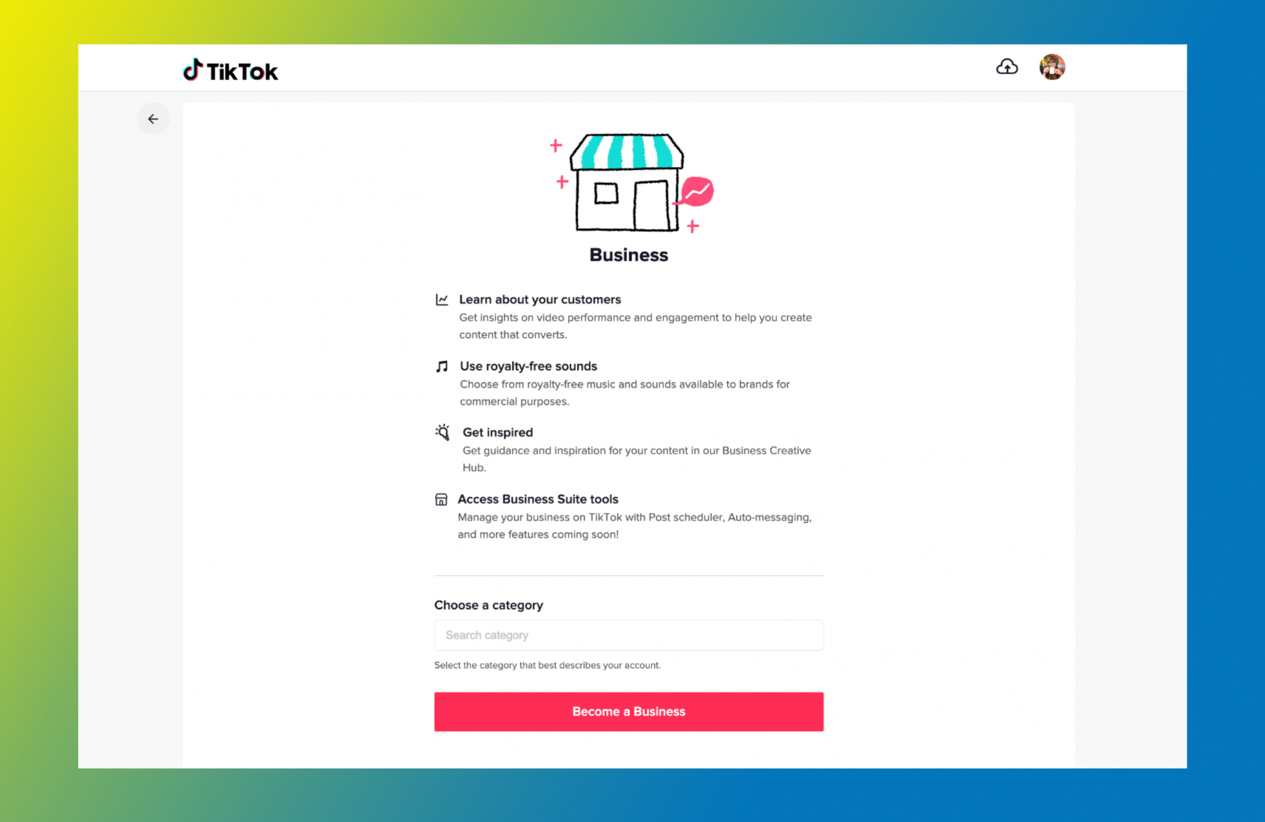 TikTok企业帐户注册页面