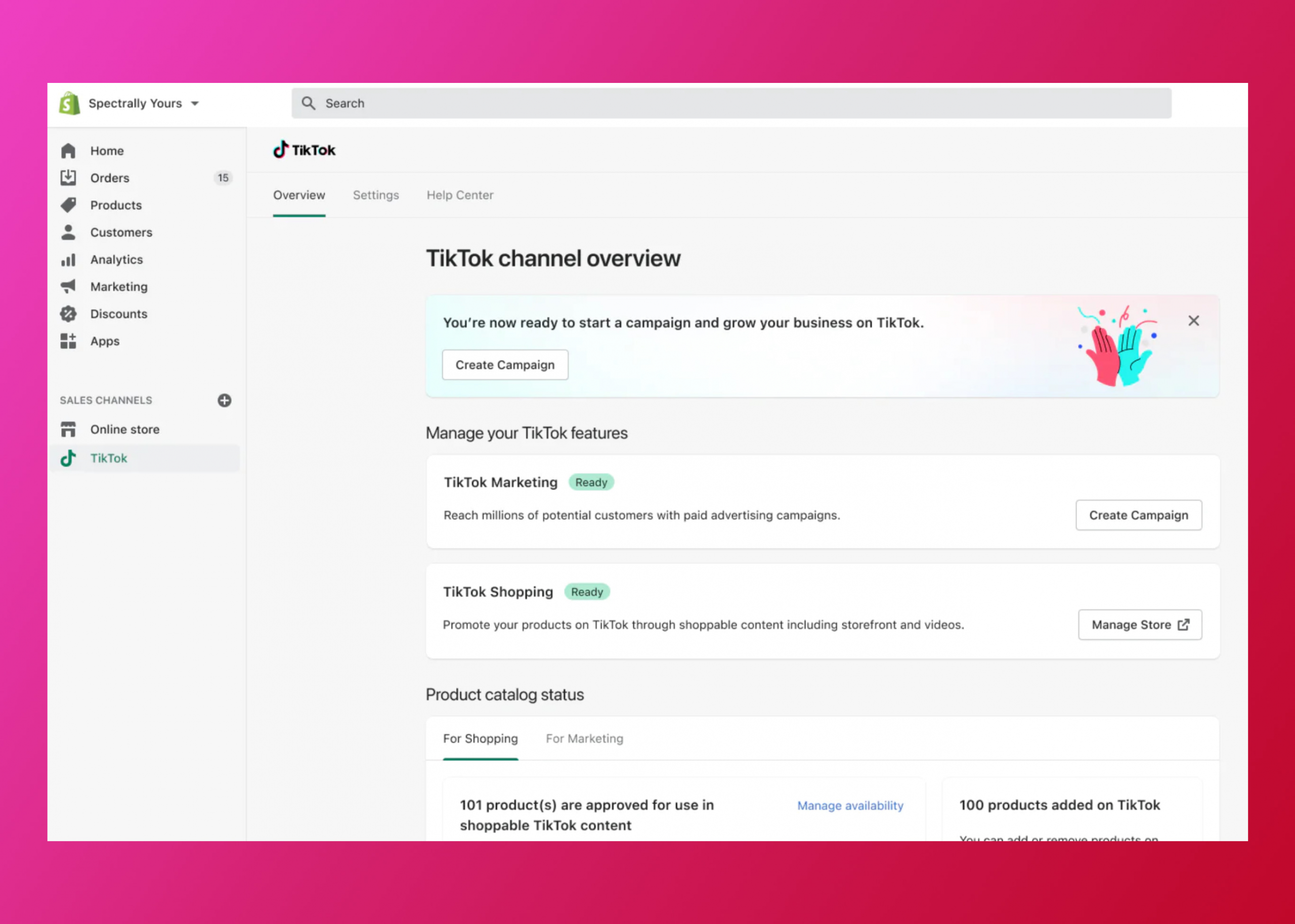 适用于 Shopify 应用仪表板的 TikTok