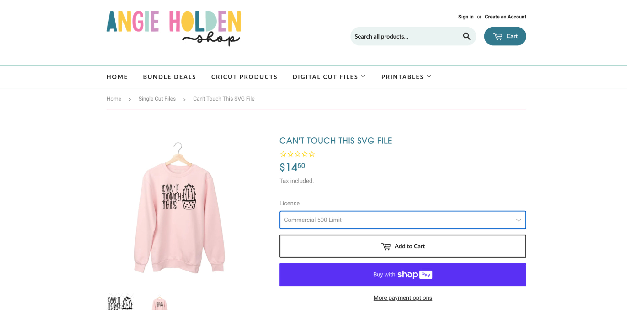 安吉·霍顿 (Angie Holden) 仙人掌运动衫设计的数字设计产品页面。