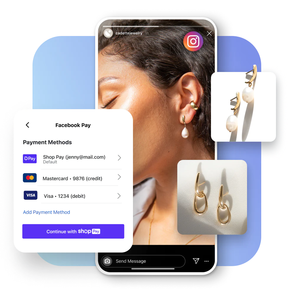 珠宝业务使用 Shop Pay 的 Instagram 结账示例。